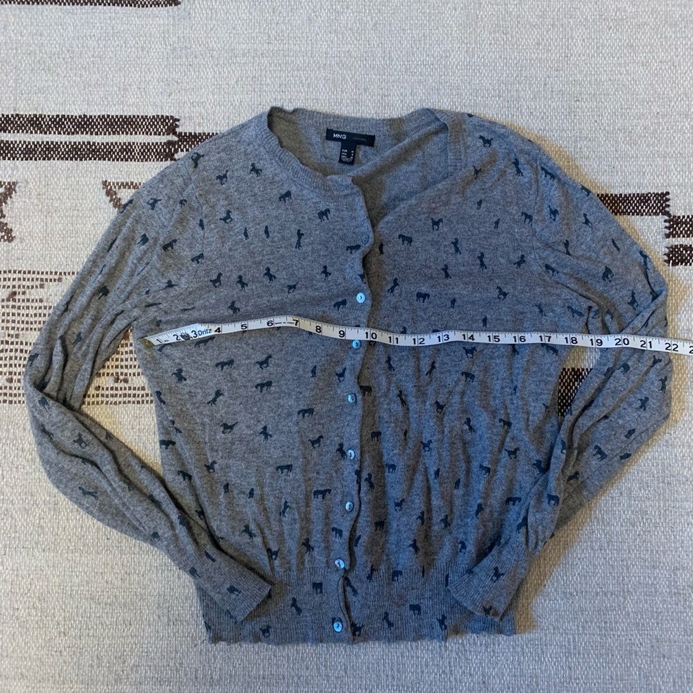 Mango MNG Casual gray cardigan with tiny horse print, small